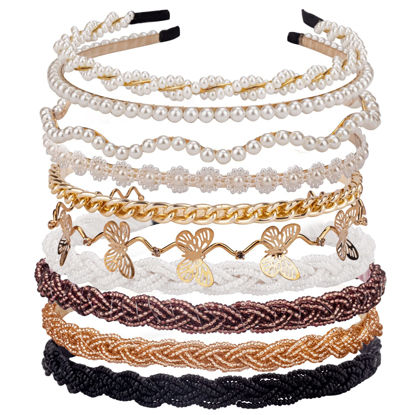 Picture of LYroo Cute Pearl Headbands Beaded Headband Metal Head Bands No Slip Fashion Hair Accessories for Women Girls,10 Pack