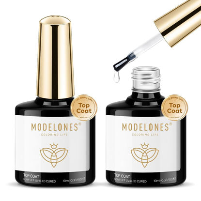 Picture of modelones No Wipe Gel Top Coat Set, 2Pcs Clear Glossy Finish Top Coat Gel Nail Polish Long Lasting Top Coat for Gel Polish, Acrylic Nails Soak Off Nail Lamp Nail Art Home and Professional Manicure