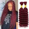 Picture of Human Braiding Hair 2 Bundles/Pack 100g Burgundy 99J Curly Deep Wave Human Bulk Hair for Braiding No Weft 10A Brazilian Virgin Human braiding Hair for Boho Braids Extensions (20 inch/100g)