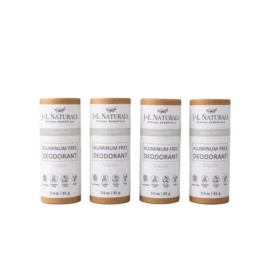 Picture of J&L Naturals Aluminum Free Deodorant for Men & Women | 100% Natural Ingredients With Coconut Oil, Shea Butter, & Essential Oils | Sustainable, Eco-Friendly (Naked (Unscented), 3.0 Oz (Pack of 4))