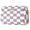 Picture of PU Leather Checkered Makeup Bag Travel Cosmetic Bag Organizer Make up Bag with Organization Pockets for Women (Large,Dusty Rose Checkerboard)