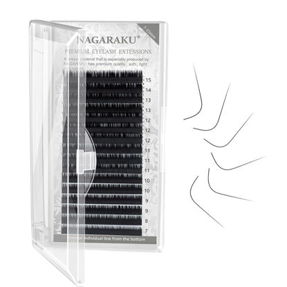 Picture of NAGARAKU Eyelash Extensions Individual Lashes 0.07 N (M) curl 7-15mm Mix Faux Mink Classic Volume 16 rows Soft Natural