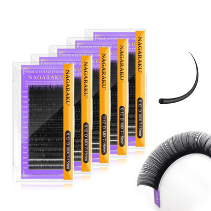 Picture of NAGARAKU 5 Trays Eyelash Extensions 0.12mm D curl 7-15mm Mix Tray Individual Lashes Classic Matte Black Faux Mink 16 Rows Professional Beauty Salon Supplies
