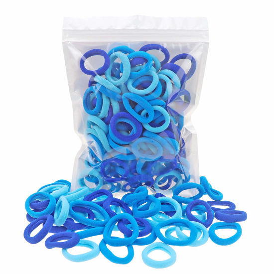 Picture of 100 Pack Blue Color Nylon Small Hair Ties Toddlers Baby Girls' Hair Elastics