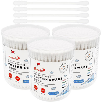 Picture of HOMEFOX Cotton Swabs Spiral - 600 Count Organic Cotton Buds Double Side Tightly Wrapped Cotton Tips Paper Stick Soft Gentle Lint-Free Cruelty-Free, Round & Spiral (White)
