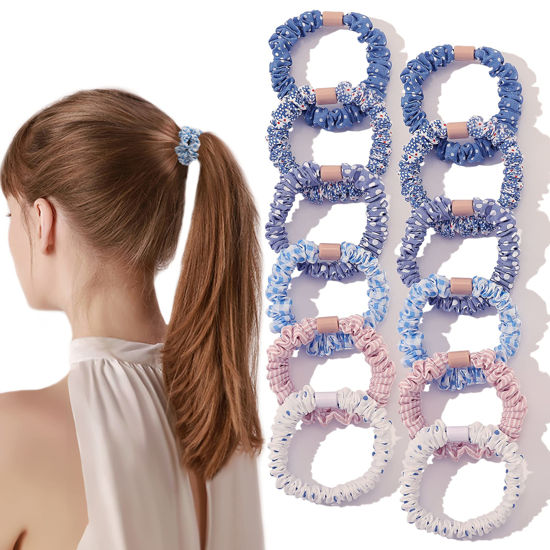 Picture of Hair Ties Scrunchies - Small Mini Scrunchy for Women Thick Hair Accessories Cute Soft No Slip Hair Elastics Ponytail Holder for Curly Hair No Damage Hairties Gift for Girls
