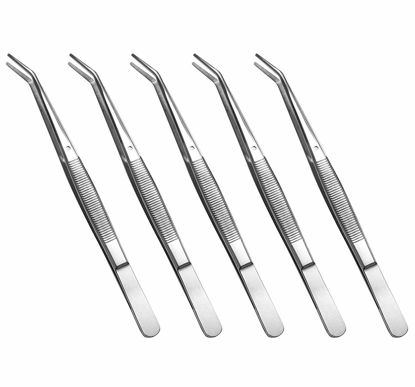 Picture of Stainless Steel Tweezers, with Curved Serrated Tip Multipurpose Tweezers Sewing Machine Tweezers Forceps for Craft Repairing (5PCS)