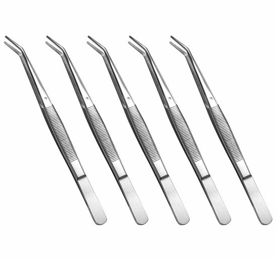 Picture of Stainless Steel Tweezers, with Curved Serrated Tip Multipurpose Tweezers Sewing Machine Tweezers Forceps for Craft Repairing (5PCS)