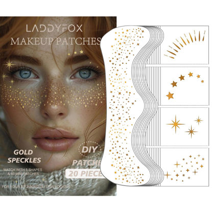 Picture of 20 Pcs Gold Face Makeup Patches, Glitter Freckles Face Tattoo, Glitter Freckles, Sparkle Makeup Patches, Waterproof Face Glitter Speckles Patches for Women (Gold)