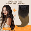 Picture of DOORES Seamless Clip in Hair Extensions Human Hair, Chocolate Dip Color Melt 7pcs 150g 20 Inch, Clip in Hair Extensions Remy Hair Natural Straight Hair Thin Weft Hair invisible Edge Hair Extensions