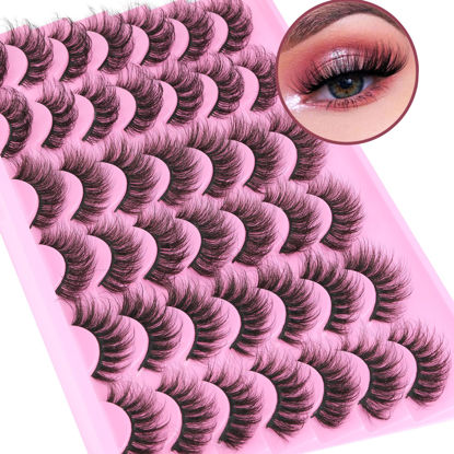 Picture of TNFVLONEINS False Eyelashes Natural Mink Lashes Fluffy Wispy Cat Eye Lashes Natural Look 5D Extension Faux Mink Eyelashes Pack 12-18MM Strip Fake Eyelashes 21 Pairs 3 Styles