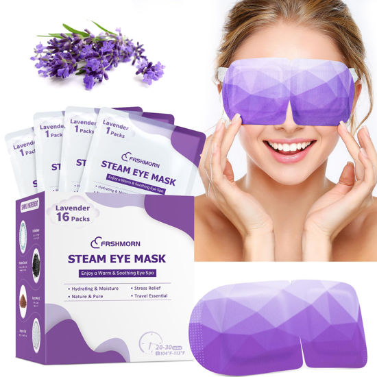 Picture of FRSHMORN 16 Packs Steam Eye Mask, Heated Eye Mask for Sleeping, Warm Compress for Eyes, Self Heating Disposal Eye Mask Comfortable Sleep Mask for Home, Office, Spa, Travel Essentials (Lavender)