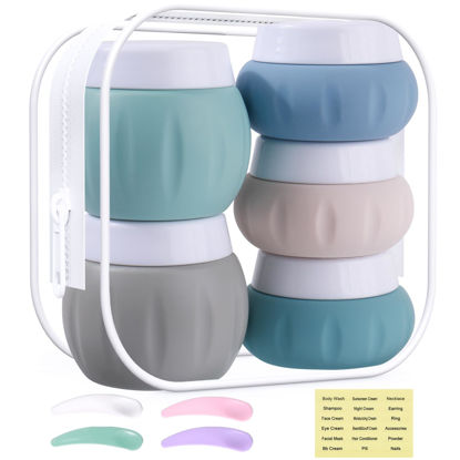 Picture of Travel Containers for Toiletries, GLAMFIELDS TSA Approved 2Pcs 1.7oz+3Pcs 1oz Travel Size Silicone Jars BPA Free, Leak-proof Travel Essentials with Lid for Cosmetic Face Hand Body Cream Green(5Pack)