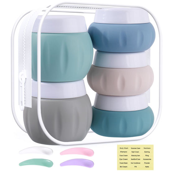 Picture of Travel Containers for Toiletries, GLAMFIELDS TSA Approved 2Pcs 1.7oz+3Pcs 1oz Travel Size Silicone Jars BPA Free, Leak-proof Travel Essentials with Lid for Cosmetic Face Hand Body Cream Green(5Pack)