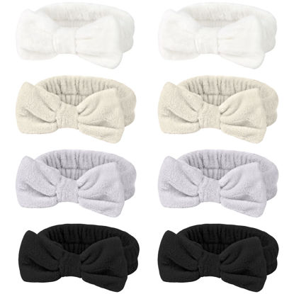 Picture of Ondder Spa Terry Cloth Headbands - 8 Pcs Cute Makeup Bow Headbands for Women, Skincare and Face Washing