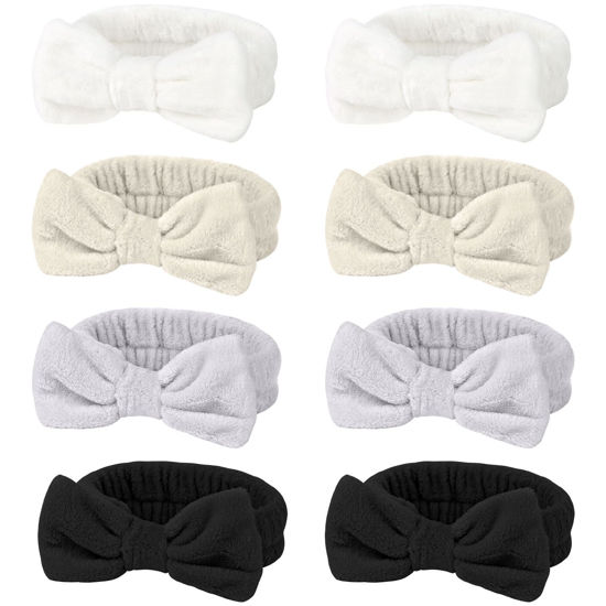Picture of Ondder Spa Terry Cloth Headbands - 8 Pcs Cute Makeup Bow Headbands for Women, Skincare and Face Washing