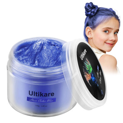 Picture of Kids Color Hair Wax, Ultikare Light Blue One-Day Wash-Out Hair Dye Wax Temporary Hair Color For Kids Children Hair Makeup For Boys Girls Gift Christmas No Messy