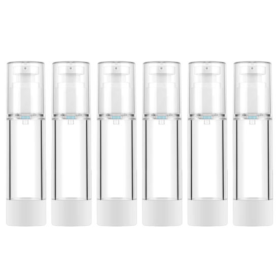 Picture of LONGWAY 1.7 Oz 50ml Clear Airless Cosmetic Cream Pump Bottle Travel Size Dispenser Refillable Containers/Foundation Travel Pump Bottle for Shampoo (Pack of 6)