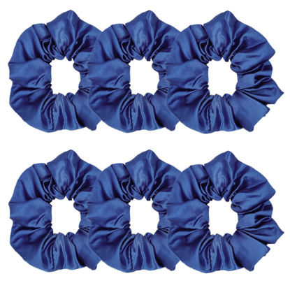 Picture of Sufermoe 6 Pcs Satin Silk Hair Scrunchies, Dark Blue (4.5 Inch) - Hair Ties for Women and Girls, Hair Accessories