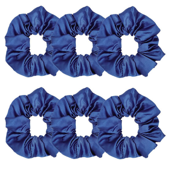 Picture of Sufermoe 6 Pcs Satin Silk Hair Scrunchies, Dark Blue (4.5 Inch) - Hair Ties for Women and Girls, Hair Accessories