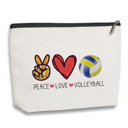 Picture of kdxpbpz Volleyball Inspirational Gifts for Women Volleyball Stuff Gifts for Volleyball Players Teams, Birthday Gifts for Women Her Best Friend BFF Bestie Makeup Bag - Peace Love Volleyball