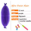 Picture of Springy Afro Twist Hair 12 Inch 3 Packs Purple Color Pre Fluffed Marley Twist Braiding Hair for Black Women(12 inch, Purple)