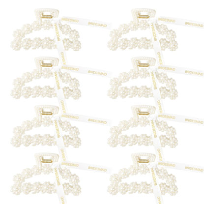 Picture of DEEKA Bridesmaid Proposal Gifts 8 Pack Pearl Bridesmaid Hair Claw Clips with Ribbon 3.7 Inch Large Hair Clips Bachelorette Party Favors Bridal Party Present Hair Accessories (Half Circle L)