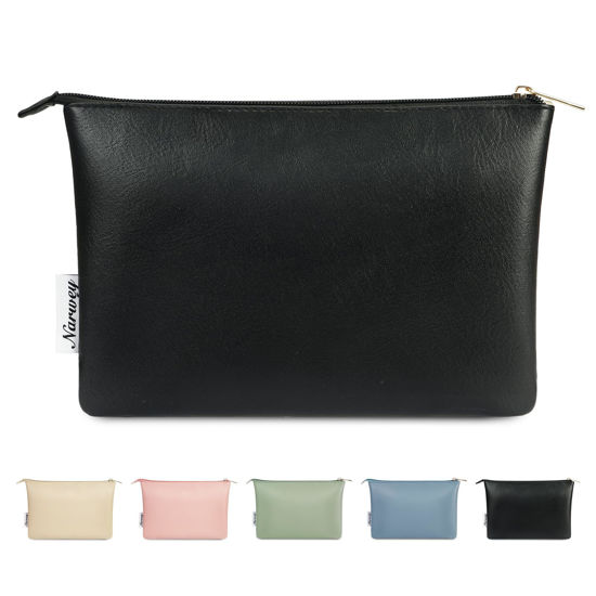 Picture of Narwey Small Makeup Bag for Purse Small Cosmetic Bag Women PU Leather Travel Makeup Pouch Zipper Pouch (Black)