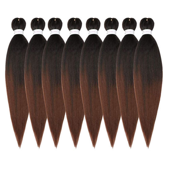 Picture of Pre-stretched Braiding Hair Extension Professional Braiding hair 12 Inch 8 Packs Hair Extensions For Braids Ombre Natural Black To Brown (12Inch,#1B/30)