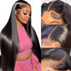 Picture of MUNONG 30 Inch 13x6 Lace Front Wigs Human Hair 200 Density Straight HD Lace Front Wigs Human Hair Pre Plucked Glueless Wigs Human Hair for Women Straight Lace Frontal Wigs Human Hair Natural Black