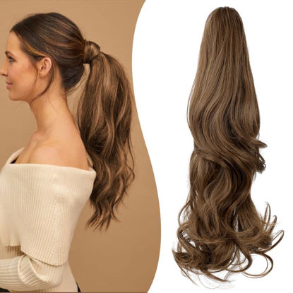Picture of Mitrygreen Claw Clip Ponytail Extension 18" Clip in Wavy Ponytail Hair Extensions Long Pony Tails for Women Extensions Light Chestnut Brown Wave Hairpiece