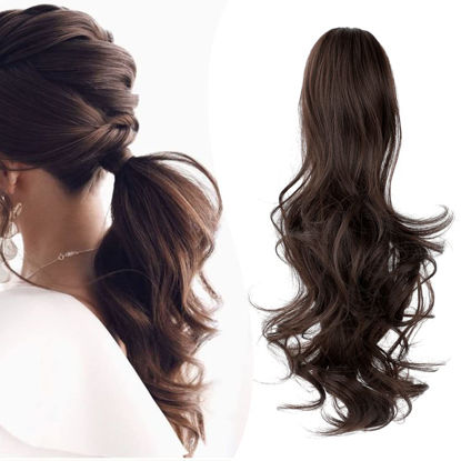 Picture of Mitrygreen Claw Clip Ponytail Extension 18" Clip in Wavy Ponytail Hair Extensions Long Pony Tails for Women Extensions Medium Brown Wave Hairpiece