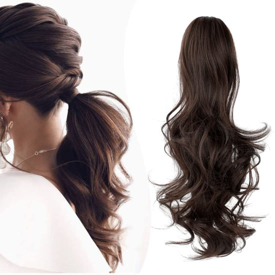 Picture of Mitrygreen Claw Clip Ponytail Extension 18" Clip in Wavy Ponytail Hair Extensions Long Pony Tails for Women Extensions Medium Brown Wave Hairpiece