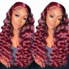 Picture of NKTU Burgundy Lace Front Wigs Human Hair- 99j Deep Wave HD Transparent Lace Frontal Wigs for Women Wine Red Glueless Pre Plucked with Baby Hair, 200 Density 20 Inch