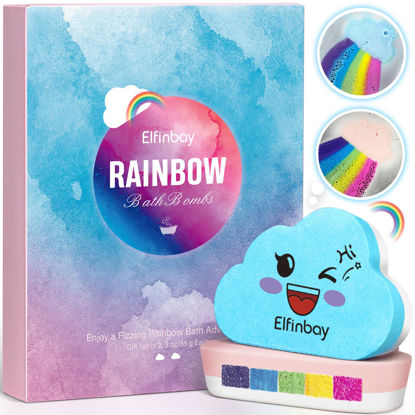 Picture of Elfinbay Rainbow Cloud Bath Bombs for Girls, 2 Extra Large Handmade Bath Bombs for Kids Bubble Bath Fizzies, Kids Safe Bath Bombs with Natural Essential Oils, Halloween Bath Bombs Party Favors