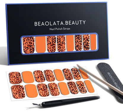 Picture of Beaolata Nail Polish Strips, 32 Nail Wraps, Nail Stickers, Gel Nail Strips, Easy Apply& Remove, Long Lasting, Safe for Nails, Salon Quality (Orange & Leopard)