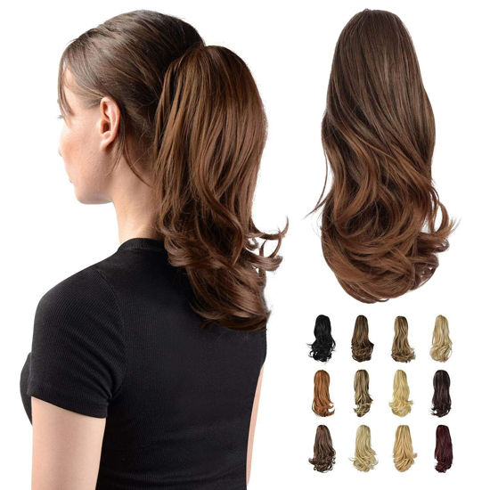 Picture of Sofeiyan 13" Ponytail Extension Long Curly Ponytail Clip in Claw Hair Extension Natural Looking Synthetic Hairpiece for Women, Auburn Mix