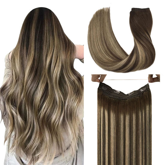 Picture of DOORES Wire Hair Extensions, Balayage Chocolate Brown to Honey Blonde 22 Inch 120g, Hair Extensions Wire Hair Natural Hair Extensions with Secret Fish Line Straight
