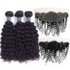 Picture of Amella Hair 8A Brazilian Hair Bundles with Frontal 18" 20" 22"+16"Frontal Brazilian Kinky Curly 3 Bundles with Free Part Lace Frontal 100% Unprocessed Virgin Brazilian Hair