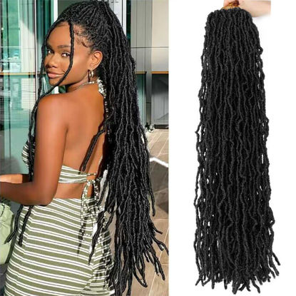 Picture of 30 Inch Soft Locs Crochet Hair Pre Looped Faux Locs Crochet Braids Curly Wavy Goddess Locs Dreadlocs Synthetic Hair For Black Women(30 Inch (Pack of 6), 1B)
