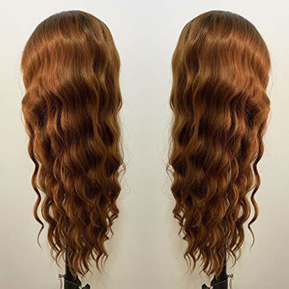 Picture of GIANNAY Brown Culry Wigs for Black Women Ginger Loose Wave Synthetic Wigs 22 Inch No Lace Front Wigs