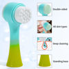 Picture of Beomeen Face Brush 2 in 1, Silicone Facial Cleansing Exfoliating Brush Soft Bristles Pore Deep Cleansing Manual Dual Face Wash Scrub Brush For Massaging, Makeup Skincare Removal, Gradient Blue