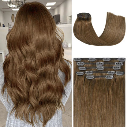 Picture of Honsoo Hair Extensions Clip Ins Real Human Hair Chestnut Brown 12inch 70g 7pcs Women's Soft Vrigin Hair