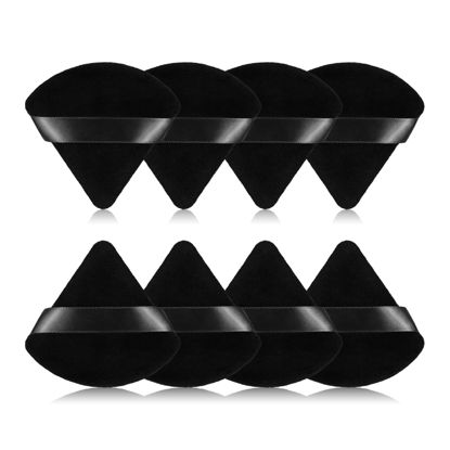 Picture of 8Pcs of Triangular Powder Puff Makeup Sponges, Made of Super-soft Velvet, Designed for Contouring, Eye, and Corner, Beauty Blender Foundation Mixing Container.(Black)