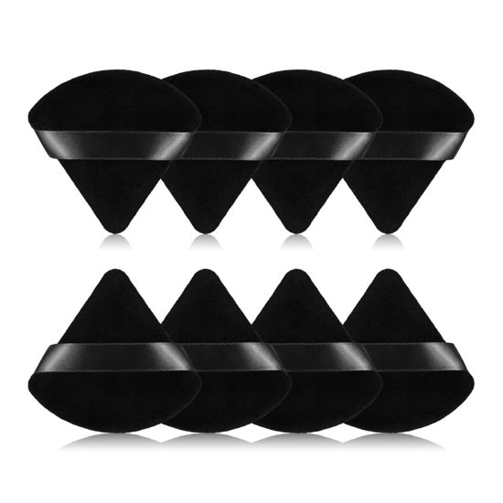 Picture of 8Pcs of Triangular Powder Puff Makeup Sponges, Made of Super-soft Velvet, Designed for Contouring, Eye, and Corner, Beauty Blender Foundation Mixing Container.(Black)