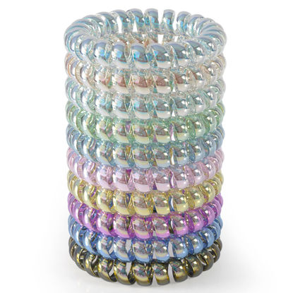 Picture of JessLab Spiral Hair Ties, 10 Pcs Traceless Phone Cord Hair Ties Plastic Coil Hair Ties Ponytail Holders No-Damage Hair Accessory for Girls Women Ladies, Color Assorted, Set 12