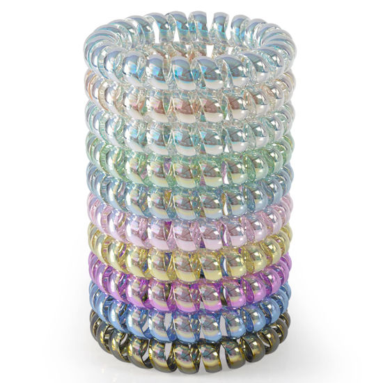 Picture of JessLab Spiral Hair Ties, 10 Pcs Traceless Phone Cord Hair Ties Plastic Coil Hair Ties Ponytail Holders No-Damage Hair Accessory for Girls Women Ladies, Color Assorted, Set 12