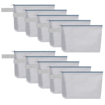 Picture of Sinzip 10 Pieces Cotton Canvas Makeup Bag with Bottom and Strap, Multi-Purpose Cosmetic Bag with Zipper Travel Toiletry Pouch, Blank DIY Craft Bag (Grey, XS)