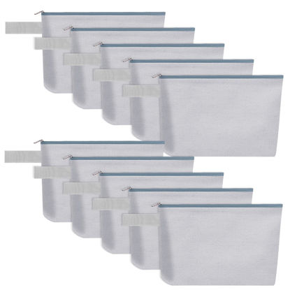 Picture of Sinzip 10 Pieces Cotton Canvas Makeup Bag with Bottom and Strap, Multi-Purpose Cosmetic Bag with Zipper Travel Toiletry Pouch, Blank DIY Craft Bag (Grey, S)