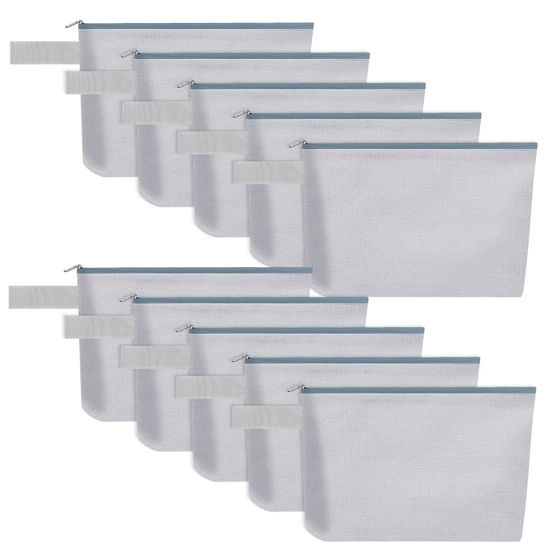 Picture of Sinzip 10 Pieces Cotton Canvas Makeup Bag with Bottom and Strap, Multi-Purpose Cosmetic Bag with Zipper Travel Toiletry Pouch, Blank DIY Craft Bag (Grey, S)